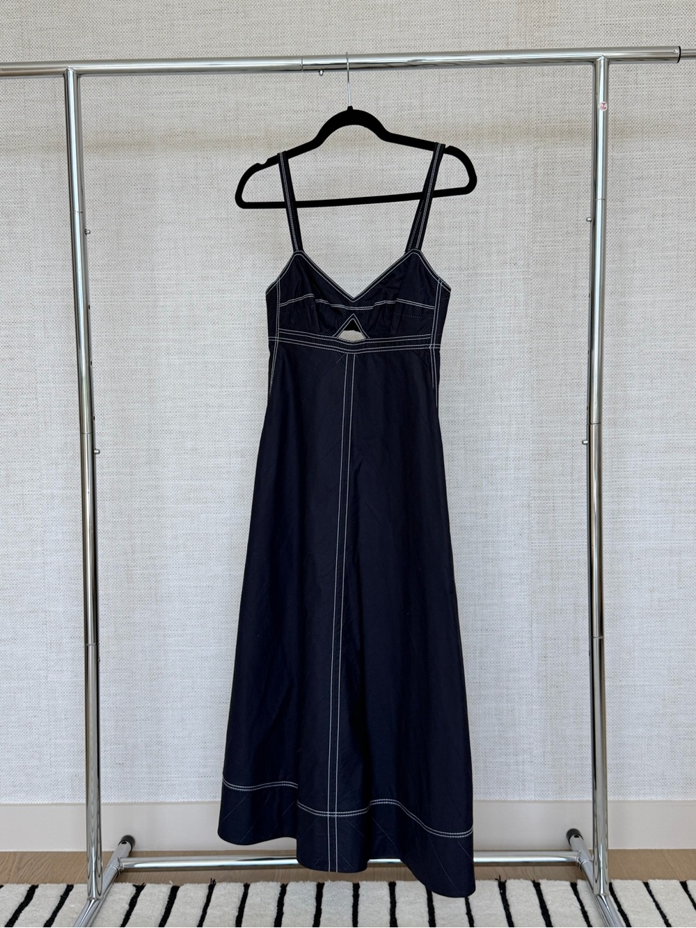 Tory Burch Navy Maxi Dress with Contrast White Stitching